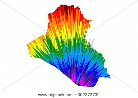 Iraq - Map Is Designed Rainbow Abstract Colorful Pattern, Republic Of Iraq Map Made Of Color Explosi