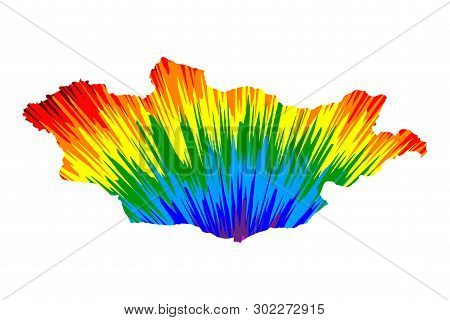 Mongolia - Map Is Designed Rainbow Abstract Colorful Pattern, Mongolia Map Made Of Color Explosion,