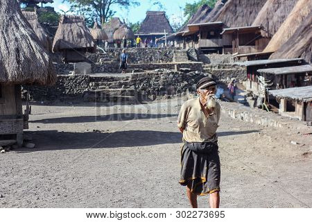 Flores/indonesia-november 06 2012: A Landscape Of An Old Village Called Bena Village In Flores And A