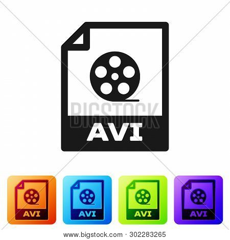 Black Avi File Document Icon. Download Avi Button Icon Isolated On White Background. Avi File Symbol