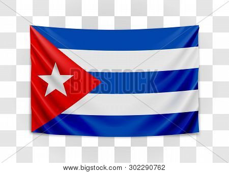 Hanging Flag Of Cuba. Republic Of Cuba. Cuban National Flag Concept.