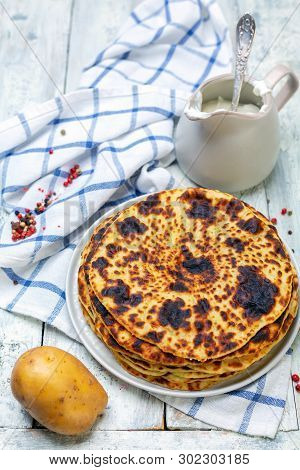 Traditional Homemade Norwegian Potato Pancakes.