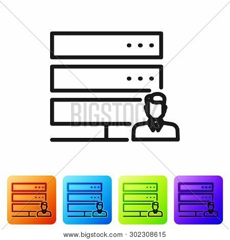 Black Customer Care Server Icon Isolated On White Background. Tech Support Concept With Male Operato