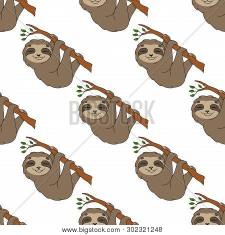 Colored Seamless Pattern With Cute Cartoon Character. Simple Flat Vector Illustration Isolated On Wh