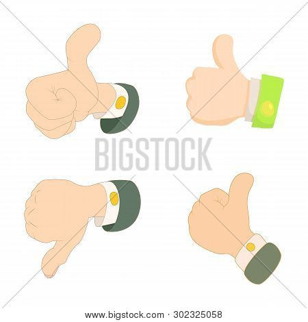 Thumb Up, Down Icon Set. Cartoon Set Of Thumb Up, Down Icons For Web Design Isolated On White Backgr