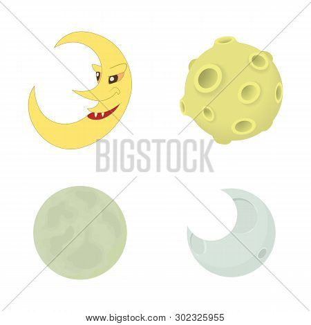 Moon Icon Set. Cartoon Set Of Moon Icons For Web Design Isolated On White Background