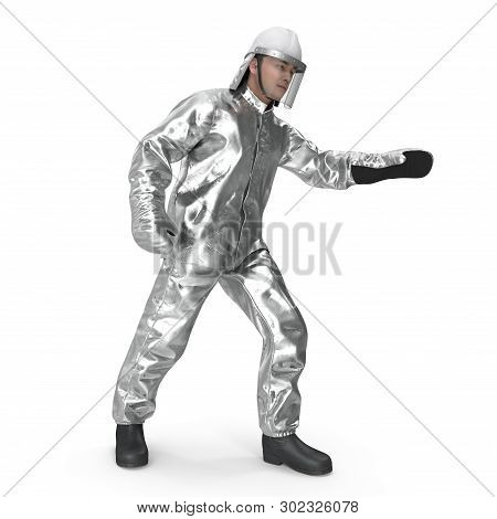 Firefighter Wearing Special Hazard Clothing Isolated 3d Illustration
