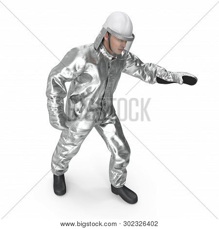 Firefighter Wearing Special Hazard Clothing Isolated 3d Illustration