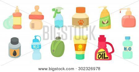 Plastic Bottleicon Set. Cartoon Set Of Plastic Bottle Icons For Web Design Isolated On White Backgro
