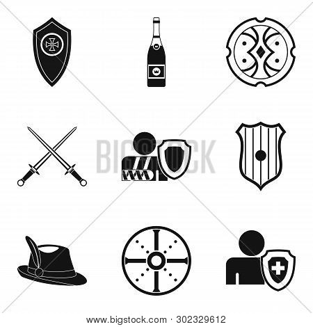 Shield Icons Set. Simple Set Of 9 Shield Icons For Web Isolated On White Background