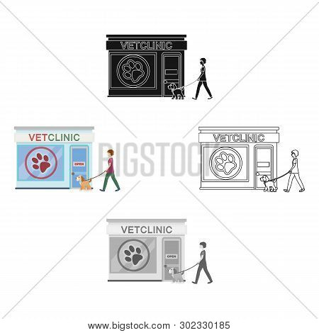 Visiting The Vet Clinic, The Pet, Dog On A Leash With The Hostess. Pet, Dog Care Single Icon In Cart