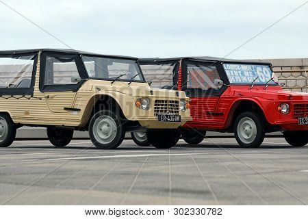 Nice, France - May 21, 2019: Two Citroen Mehari (front View) French Vintage Cars Parked In A Parking