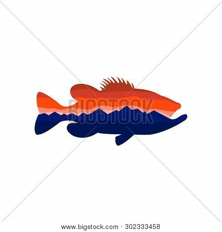Retro Style Illustration Of Silhouette Of A Largemouth Bass, A Carnivorous Freshwater Gamefish In Th