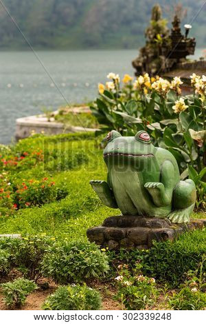 Bali, Indonesia - February 25, 2019: Ulun Danu Beratan Temple Complex In Bedoegoel. Closeup Of Green