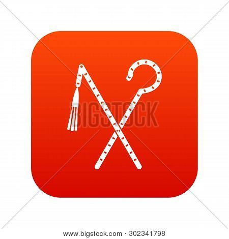 Rod And Whip Of Pharaoh Icon Digital Red For Any Design Isolated On White Illustration