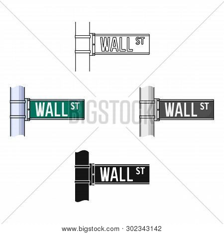 Wall Street Sign Icon In Cartoon, Black Style Isolated On White Background. Money And Finance Symbol
