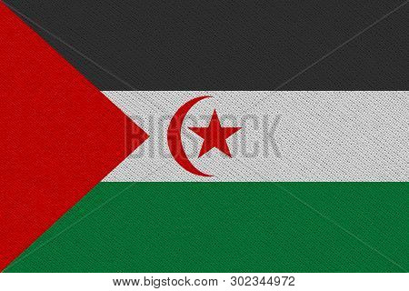 Sahrawi Arab Democratic Republic Fabric Flag. Patriotic Background. National Flag Of Sahrawi Arab De