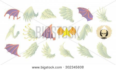 Wings Icon Set. Cartoon Set Of Wings Icons For Web Design Isolated On White Background