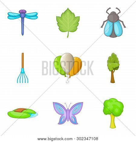 Spring Break Icons Set. Cartoon Set Of 9 Spring Break Icons For Web Isolated On White Background
