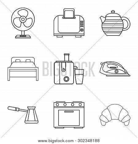 Motel Icons Set. Outline Set Of 9 Motel Icons For Web Isolated On White Background