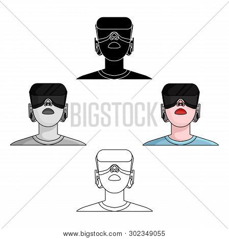 Player With Virtual Reality Headcartoon, Black Icon In Cartoon, Black Style Isolated On White Backgr