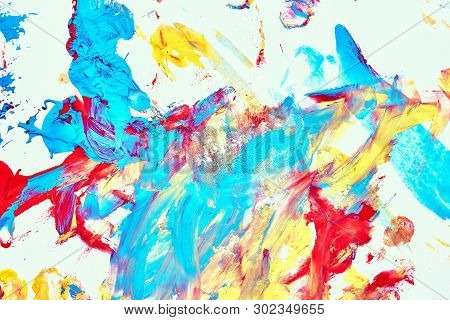 Abstract Oil Paint Texture On White Canvas, Colorful Abstract Background.