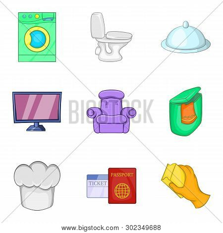Coaching Inn Icons Set. Cartoon Set Of 9 Coaching Inn Icons For Web Isolated On White Background