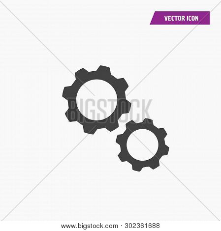 Two Black Cogwheel Gear Mechanism Vector Settings Vector Icon - Vector