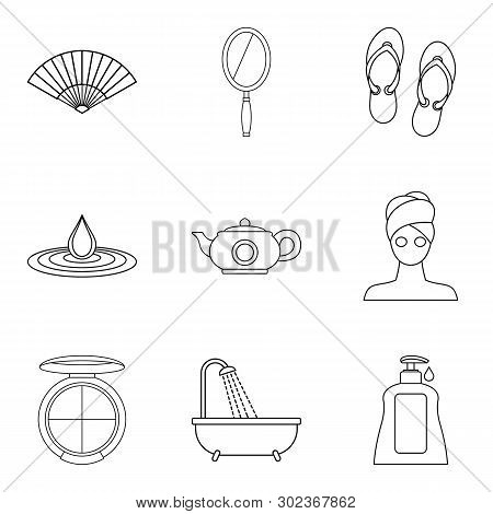 Ablutions Icons Set. Outline Set Of 9 Ablutions Icons For Web Isolated On White Background