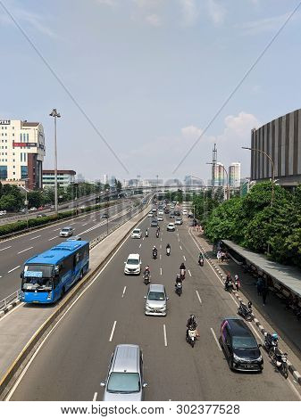 Jakarta, Indonesia - April 17, 2019: Traffic On Jalan S Parman In Slipi District.