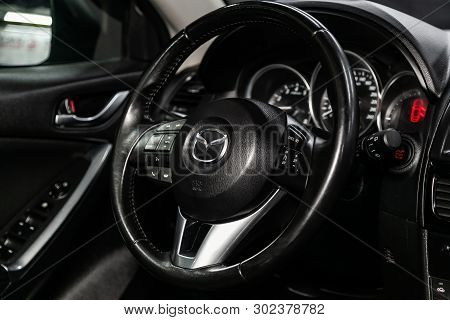 Novosibirsk, Russia - May 20, 2019:  Mazda Cx5, Close-up Of The Dashboard, Speedometer, Tachometer A