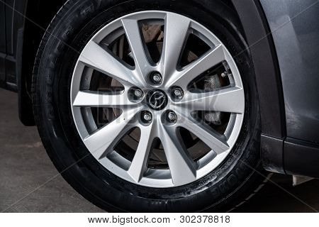 Novosibirsk, Russia - May 20, 2019:  Mazda Cx5, Close-up Of The Wheel. Photography Of A Modern Car O