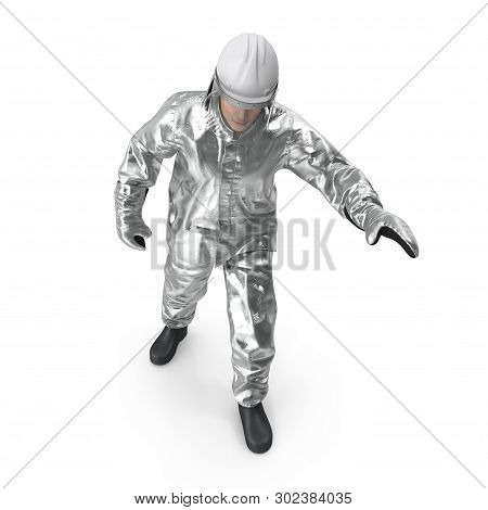 Firefighter Wearing Special Hazard Clothing Isolated 3d Illustration