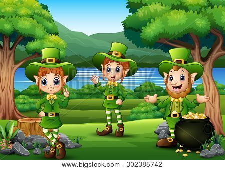Happy St Patricks Day Calebration With Leprechaun And Pot Of Gold