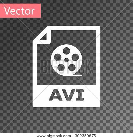 White Avi File Document Icon. Download Avi Button Icon Isolated On Transparent Background. Avi File 