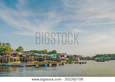 Chanthaburi, Thailand: April 15, 2019 Scenery Of Fishing Village (the No-land Village) On April 15,2
