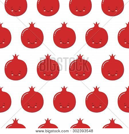 Cute Pomegranate Pattern. Granate Fruit Seamless Print. Summer Wallpaper, Botanical Illustration