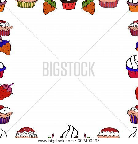 Seamless Pattern. Illustration In Red, Black And White Colors. Doodle Frame. Vector Illustration.