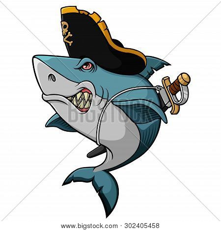 Cartoon Angry Pirate Shark Mascot Isolated On White Background-vector Art