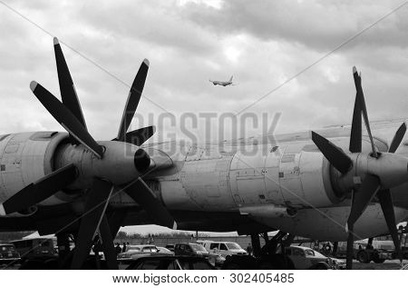 Tupolev Tu-95M3 Bear-F maritime reconnaissance and anti-submarine warfare aircraft at State Aviation Museum. May 10, 2019.Kiev, Ukraine