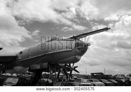 Tupolev Tu-95M3 Bear-F maritime reconnaissance and anti-submarine warfare aircraft at State Aviation Museum. May 10, 2019.Kiev, Ukraine