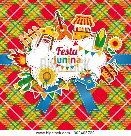 Festa Junina Village Festival In Latin America. Icons Set In Bri