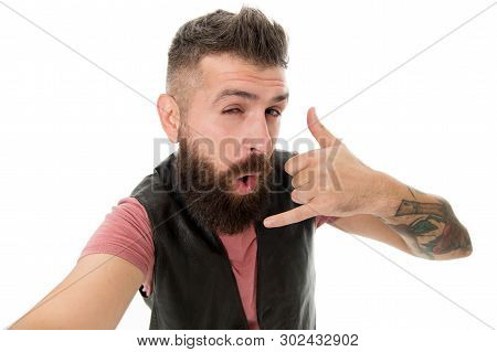Call Me Later. Hipster With Long Beard Symbol Conversation. Mobile Call. Mobile Communication. Guy B