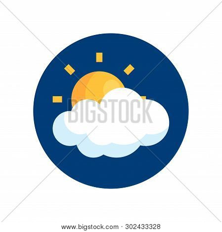 Simple Round Climate Icon In Flat Style. Vector Meteo Pictogram Of A Partly Sunny Weather.