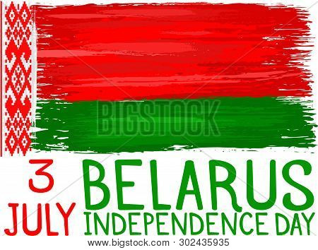 Belarus Independence Day, July 3 Holiday Celebrate Card With Paint Brush Strokes. Patriotic Belaruss