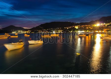Montenegro, Rafailovici. Sunset View On Sea Beach