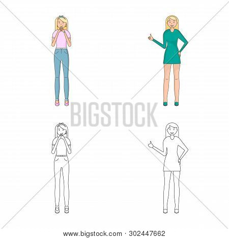 Vector Illustration Of Posture And Mood Logo. Set Of Posture And Female Stock Vector Illustration.
