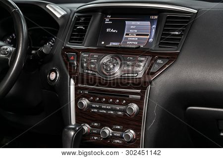 Novosibirsk, Russia - May 20, 2019:  Nissan Pathfinder,close-up Of The Dashboard, Adjustment Of The 