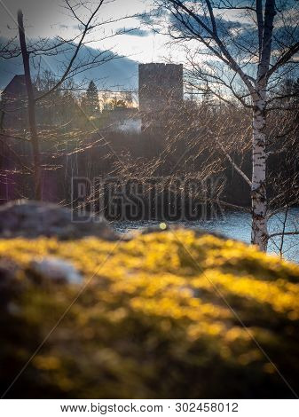 Ruin Lichtenfels In The Ottensteiner Reservoir In The Waldviertel In Spring