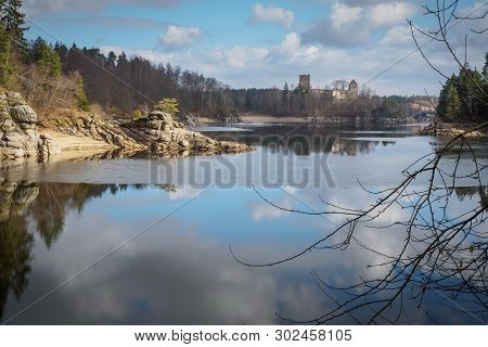 Ruin Lichtenfels In The Ottensteiner Reservoir In The Waldviertel In Spring